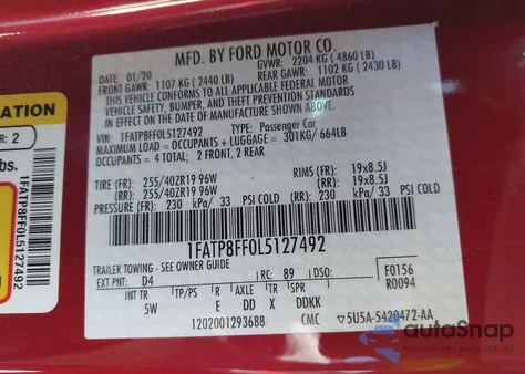 2020 Ford Mustang Gt Premium из США, поврежденный, VIN 1FATP8FF0L5127492